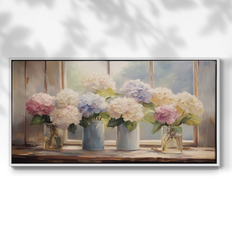 Botanical Series-CCXLIX- Toile tendue avec châssis tendue, prête à être accrochée, H 21 po x l 41 po, Blanc