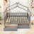 Wood House Bed with 2 Drawers, Roof Design and Guardrails-592641475-592641503