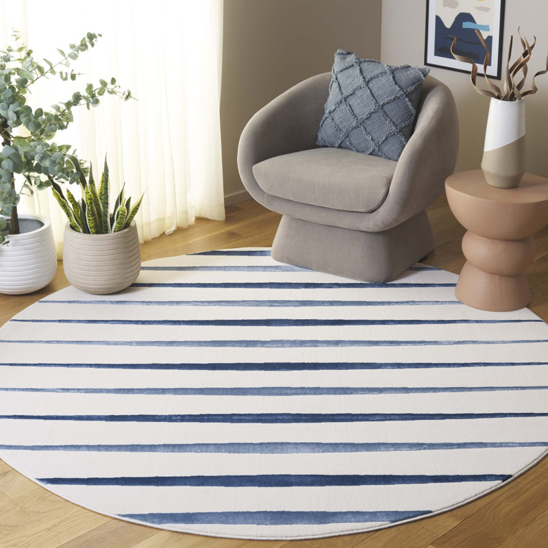 Tapis rayé Eile Performance, Rond 6 pi 7 po