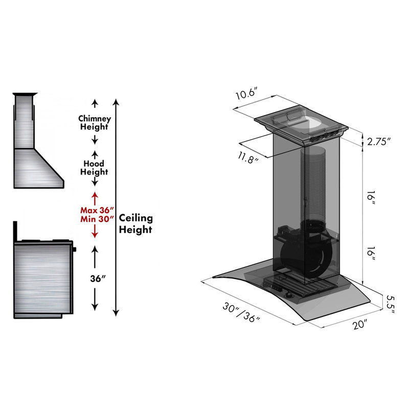 30" Crown Sound 400 CFM Ducted Wall Mount Range Hood in Stainless Steel with Wi-Fi, 30"