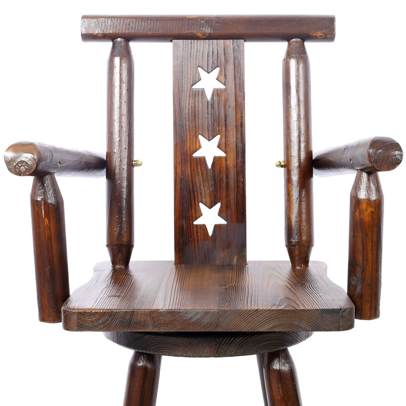 Tabouret de bar rustique - Fabrication en bois de sapin, chaise avec dossier décoratif en étoile, repose-pieds, accoudoir large, tabouret de cuisine rustique, chaise de bistro haute pour salle à manger, restaurant, pub, 4 pieds