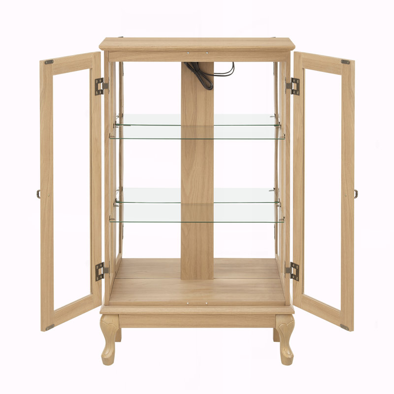 2 Doors Curio Cabinet with Tempered Glass Doors, Oak