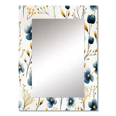 Chelcia Blue And White Essence Petals Blooms Floral Pattern - Floral Wall Mirror, Floral Decorative Mirror, Printed Metal Art