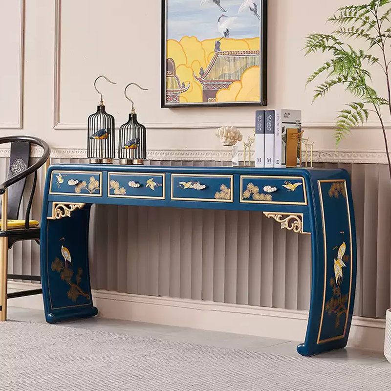 Commode et table d'appoint bleues peintes à la main