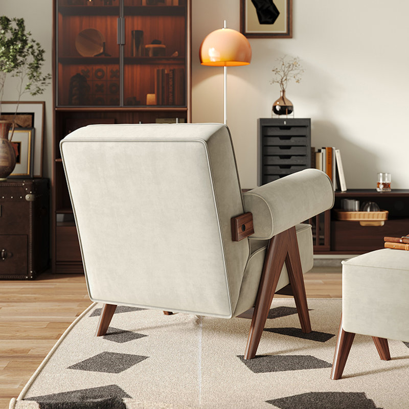 Chaise confortable en tissu respirant avec cadre en bois massif, Blanc cassé / blanc