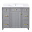 Meuble-lavabo 36 po avec lavabo en céramique gris, structure en bois massif, portes à fermeture en douceur, tablettes réglables, 3 tiroirs, y compris un tiroir à double profondeur pour le rangement du sèche-cheveux-558189140