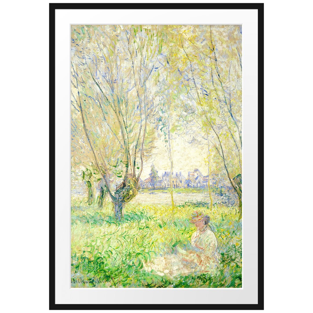 Gerahmter Fotodruck Woman Sitting Under the Willows von Claude Monet