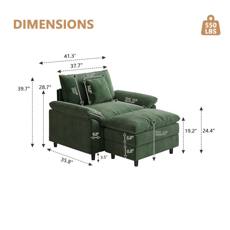 Canapé simple avec repose-pieds, Vert