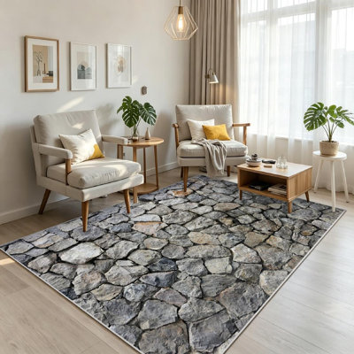 Clear Rock Wall Seamless Stone Brick Abstract Architecture Grunge Structure Machine Washable Indoor Area Rug