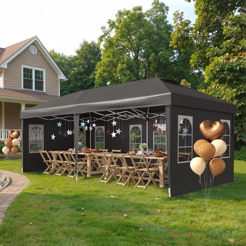 10' X 20' Pop Up Canopy Tent With 6 Removable Sidewalls, Waterproof Gazebo With Mosquito Netting, Easy Setup Instant Shelter For Patio, Backyard & Party, Black
