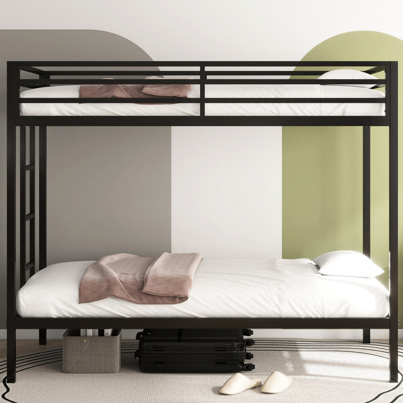 Lit simple en métal au-dessus d'un lit superposé noir - Espace, bruit, s'adapte aux matelas, installation rapide, réversible, sécurité idéale pour les petites pièces, assemblage, placement en premier, chambre à coucher