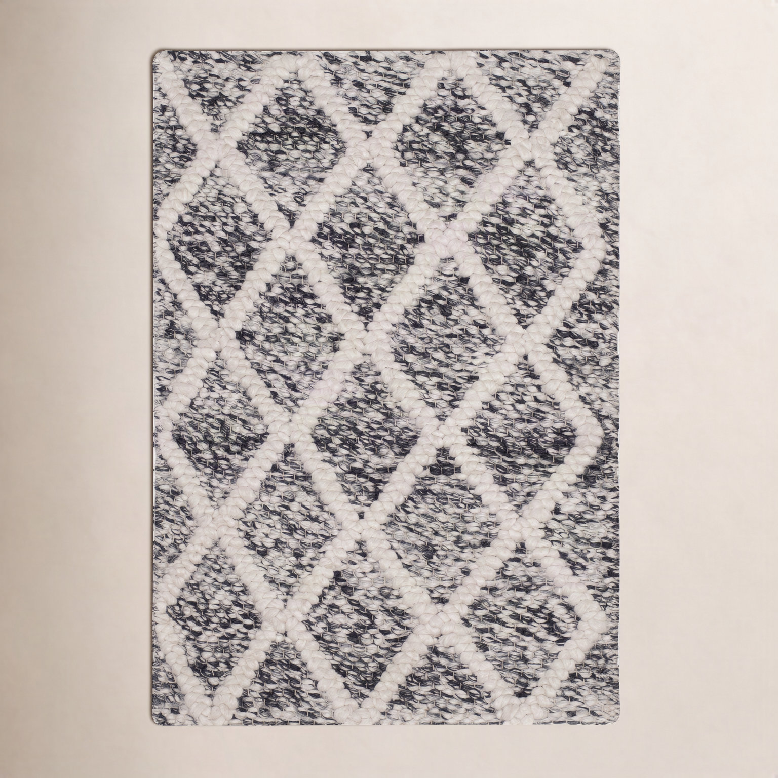 Russo Ivory Black Hand-Woven Geometric Rug, Rectangle 5' x 8'