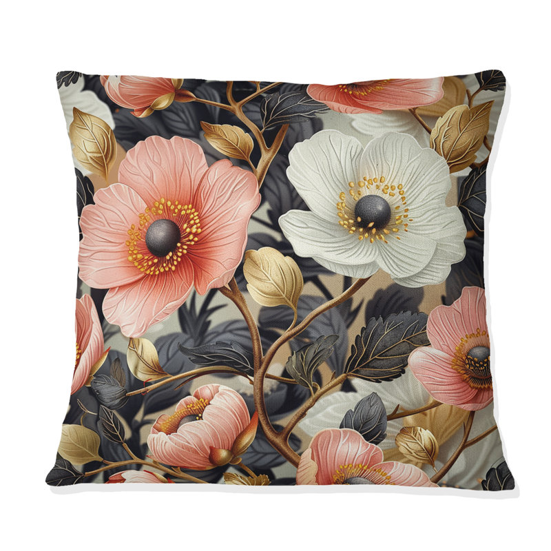 Motif floral rose et noir Boho Meadows IV - Boho, H 16 po x l 16 po, Carrée