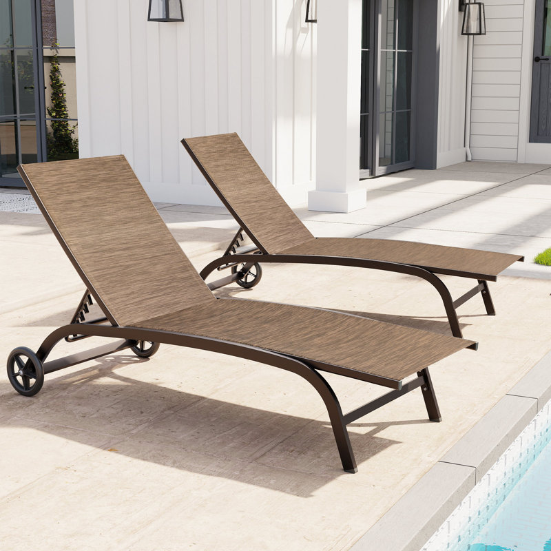 Chaise longue inclinable à roulettes 66,93 "Bembo (ensemble de 2), Brun