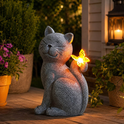 Statue solaire de jardin pour chat, lumière papillon pour décoration extérieure