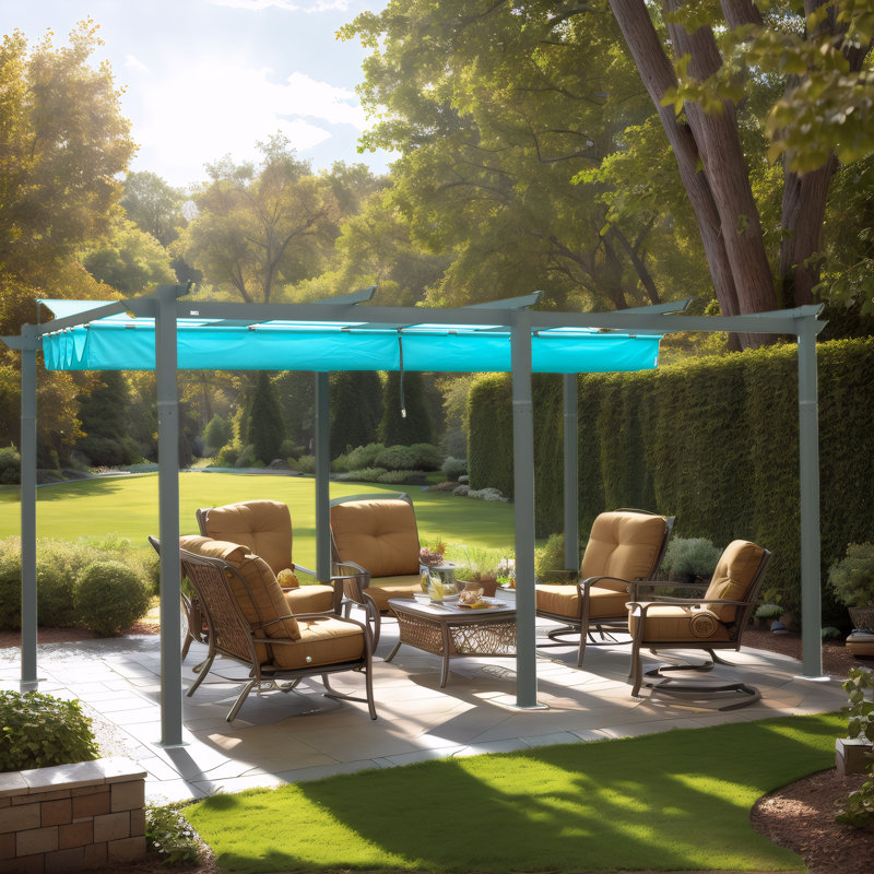 Outdoor Aluminum Pergola with Retractable Canopy, 11 X 16 FT Patio Gazebo for Garden Courtyard & Weatherproof Grill