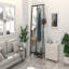 Portemanteau avec miroir, portemanteau multifonctionnel avec rangement pour chaussures, structure en métal, pour salon chambre à coucher 73 x 32 x 15 pouces, style industriel, brun rustique et noir