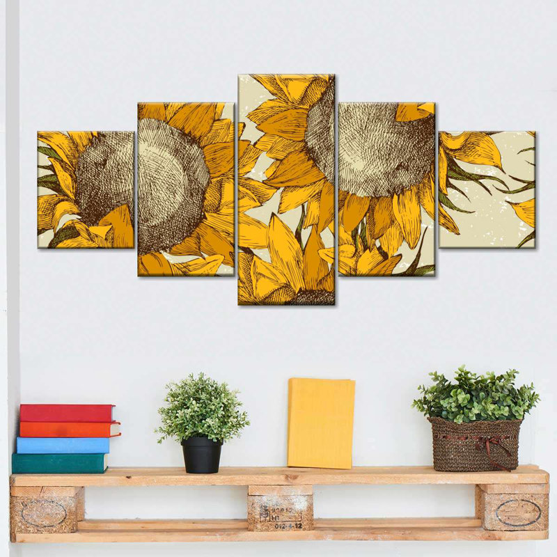 Yellow Sunflowers Multi Piece Canvas Print, H 24 po x l 55 po x P 1,25 po