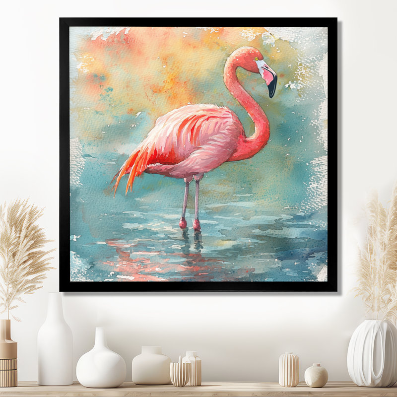 Chynthia Flamingo Grace - oiseau, art mural sur toile, Reproduction encadrée d'une seule photo, Noir, noir, noir, noir