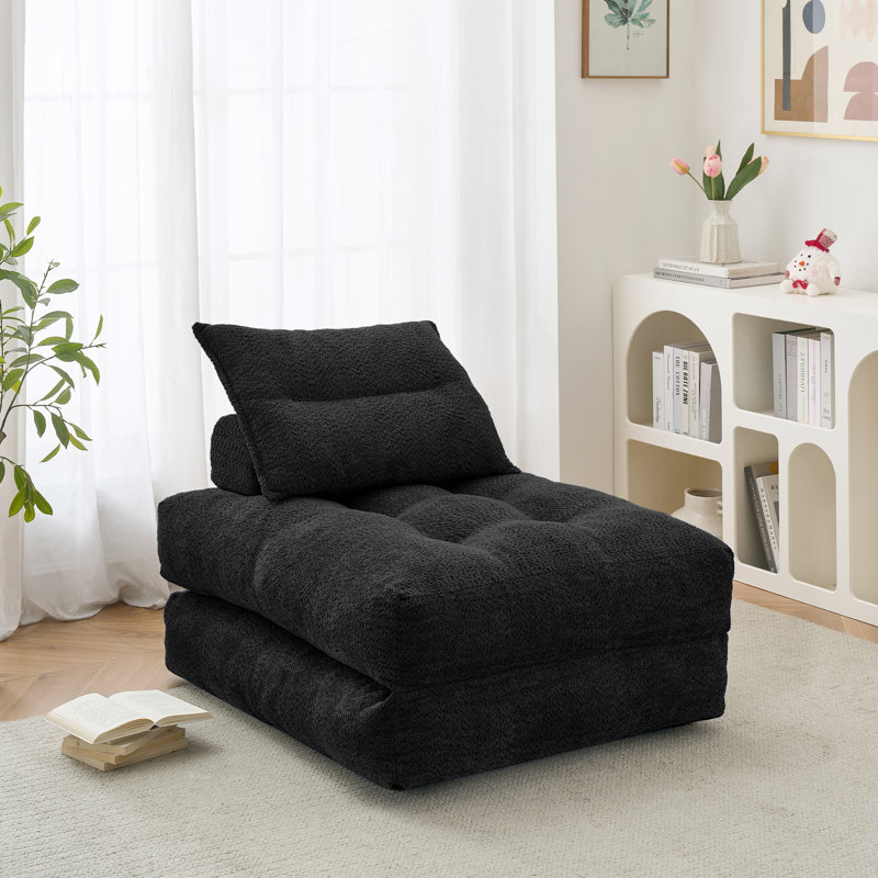 Modern Memory Foam 3-in-1 Folding Floor Sofa Bed, Comes with Pillow, No Assembly Required, Black