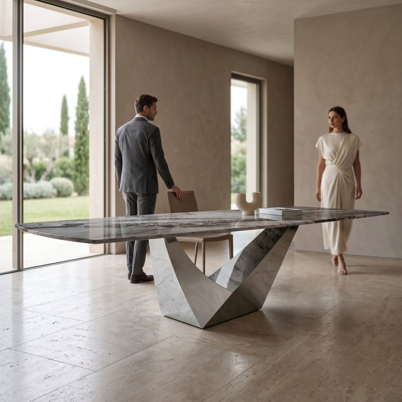 Rectangle Marble Pedestal Dining Table, 29.5" H x 42" W x 72" D