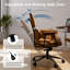 Fauteuil de bureau à roulettes, fauteuil de direction en tissu de lin brun avec siège large en mousse à mémoire de forme, accoudoirs rembourrés, soutien lombaire et hauteur réglable-490323432-490323433