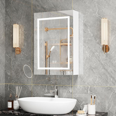 Cormarion Surface Mount Frameless Medicine Cabinet with Mirror and 2 Shelves and LED ligthing
