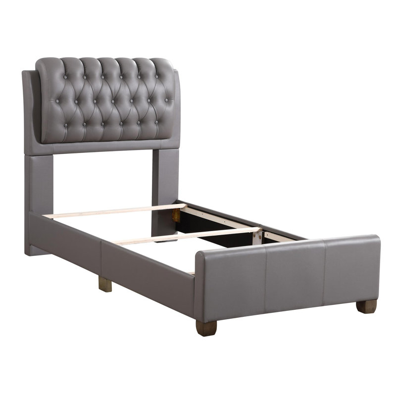 Lit tapissier Champetre, Simple, Gris clair