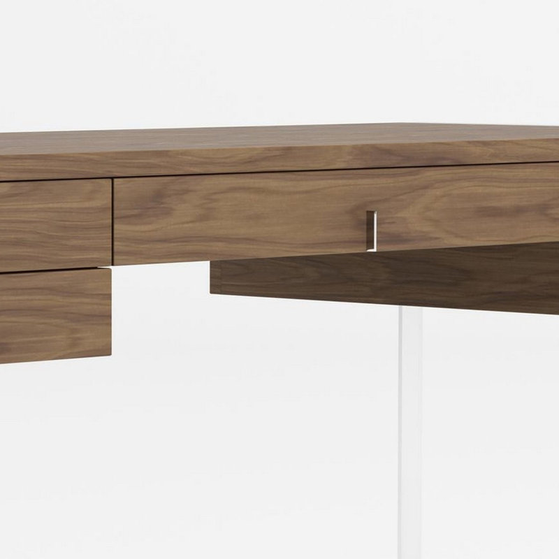 Bureau, 4 tiroirs, structure en métal moderne, brun noyer
