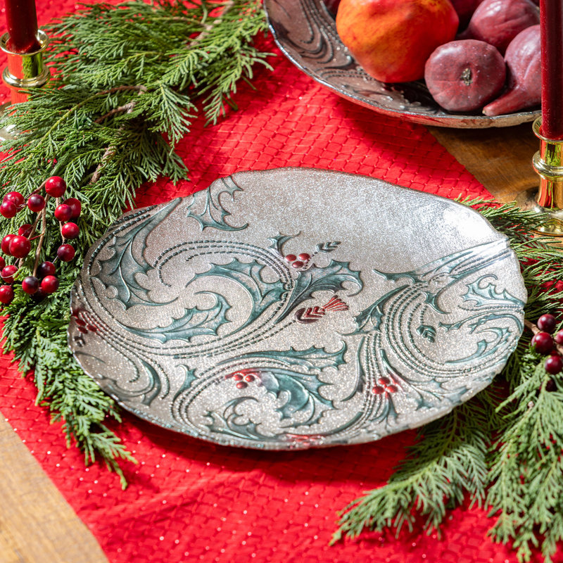 Assiette de service en verre Holly & Berries