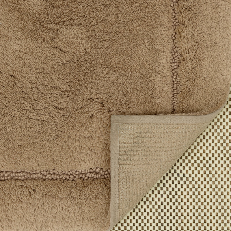 Kalb Solid Cotton Non Slip Machine Washable Bath Rug, 17" W x 24" L, Taupe
