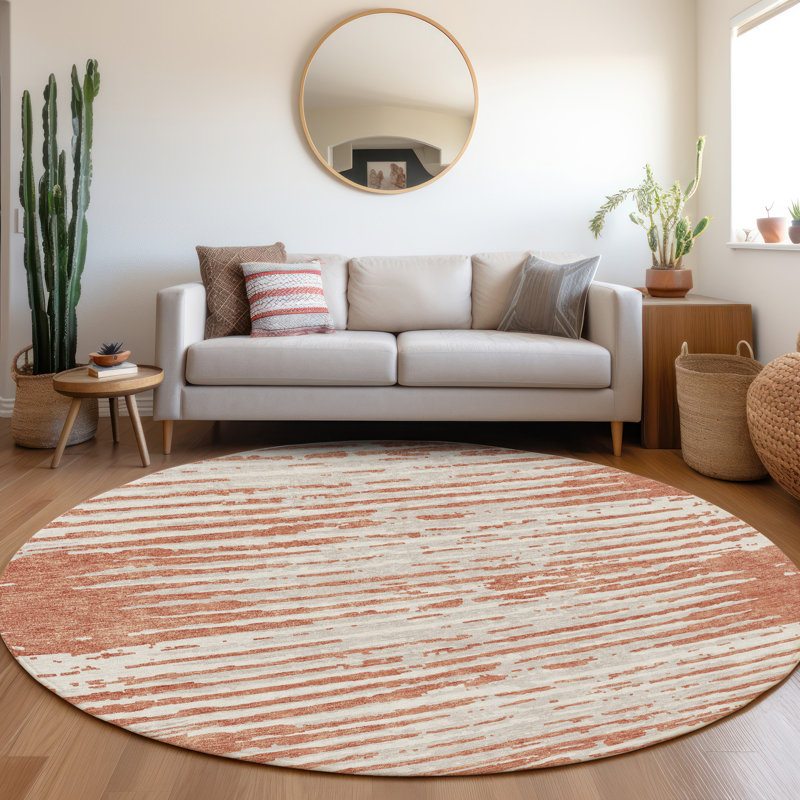 Premium Machine Washable Prisco Coral Rug, Round 8'