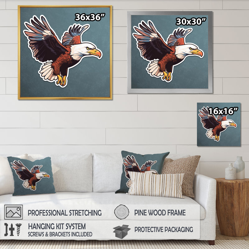 American Bald Eagle I - animaux, art mural sur toile, H 16 po x l 16 po x P 1 po, Cadre flottant blanc