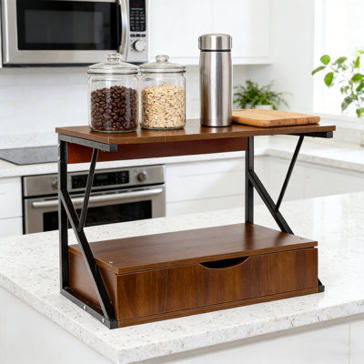 Support de rangement de bureau multi-usages à 2 niveaux avec tiroir - Organisateur robuste pour la cuisine, le bureau et la salle de bain