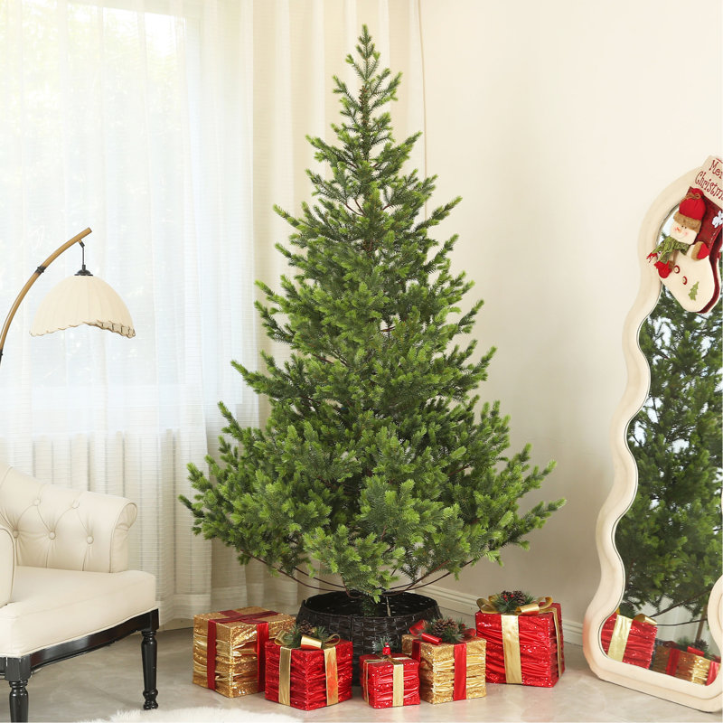 Arbre de Noël artificiel, cèdre réaliste clairsemé avec pointes, assemblage facile, arbre de Noël à charnières pour les vacances de bureau à domicile, vert