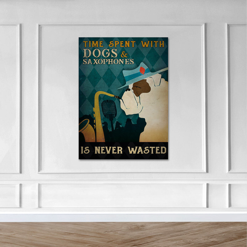 «A Dog Plays Saxophone» - impression sur toile tendue, H 14 po x l 11 po x P 2 po