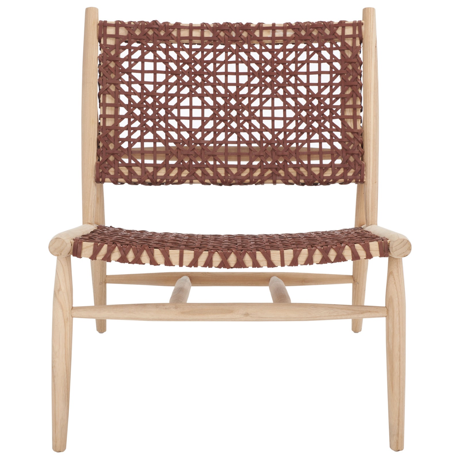 Kazbah Teak Genuine Leather Side Chair, Cognac Genuine Leather/Natural Legs