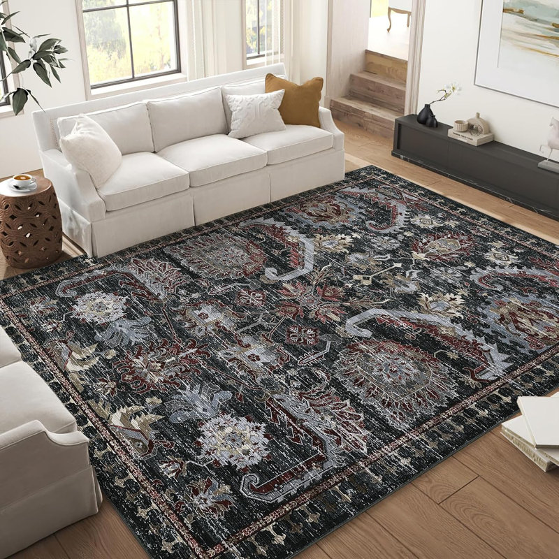 Washable 5x7 Area Rug Ultra-Thin Soft Vintage Indoor Rug or Dining Non-Slip Throw Rug Foldable Carpet Entry Playroom Green