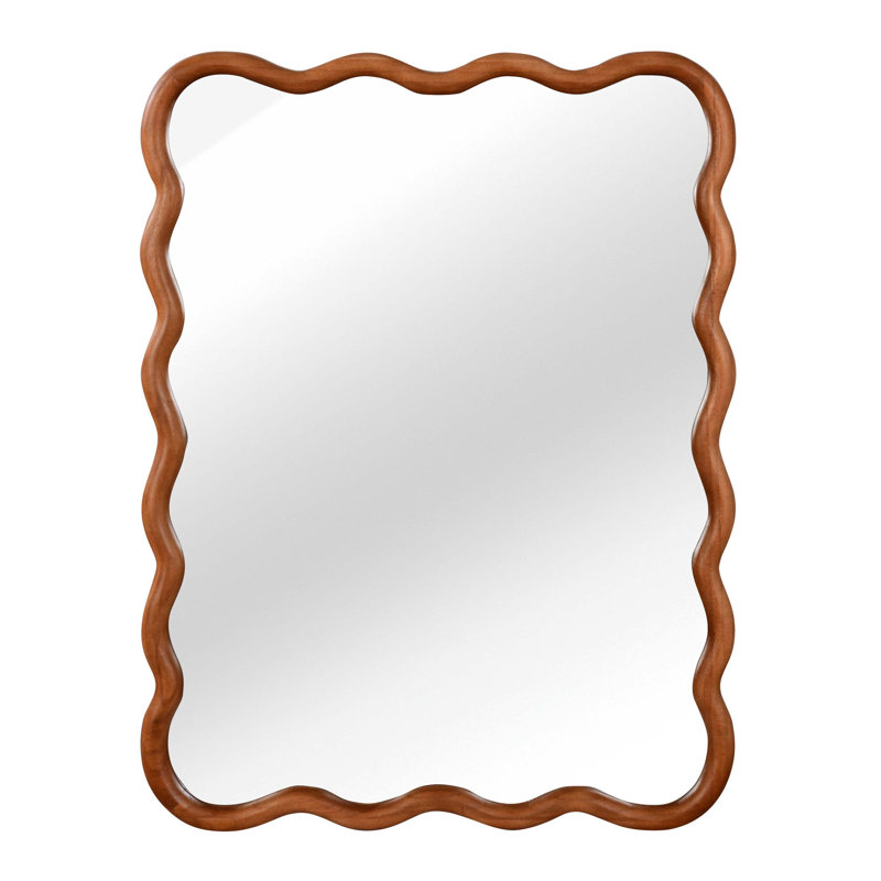 30"x40" Yellowish Brown Wavy Rectangle Solid Wood Frame Decorative Mirror for Home, 40" x 30", Yellow Brown