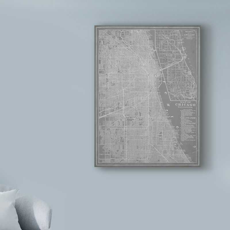 « city map of chicago », reproduction d’impression sur toile tendue, H 24 po x l 18 po x P 2 po