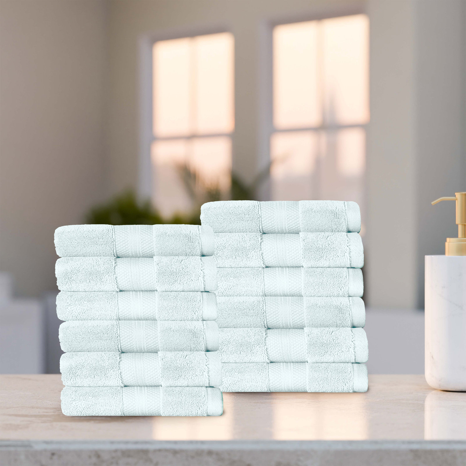Finnian Ultra-Plush Heavyweight, 100% Turkish Towel Collection, Dusty Aqua, Washcloths - 12 Pack