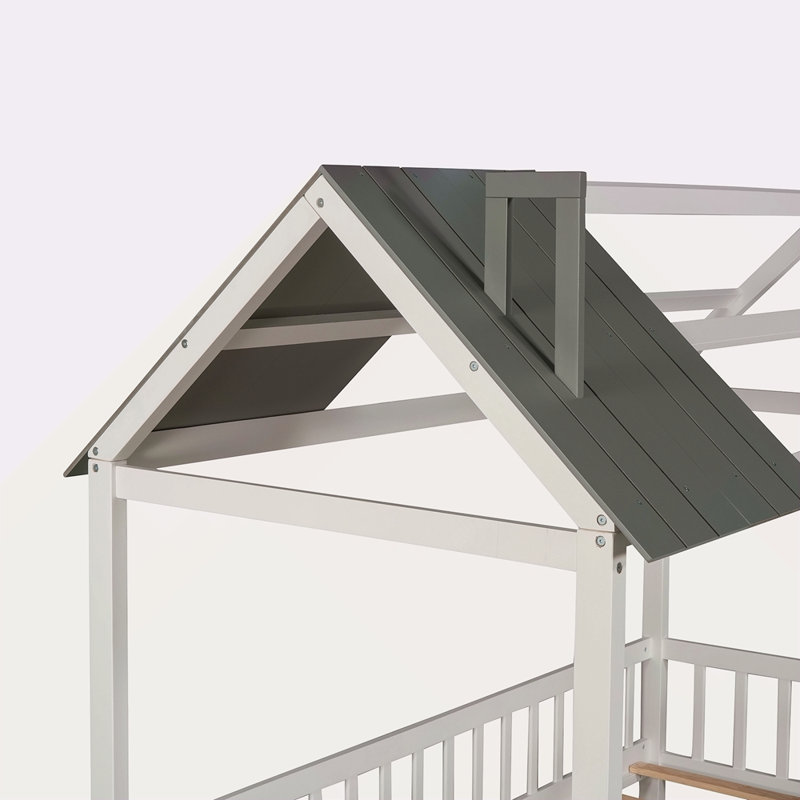 Lit simple en bois avec clôture, Blanc / Gris