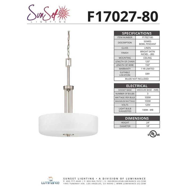 Luminaire suspendu tambour 3 lumières