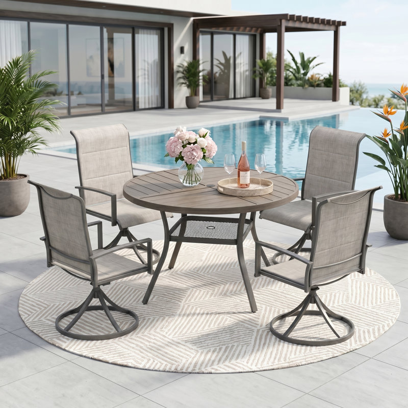 Ensemble repas pour 4 personnes avec chaises pivotantes 360 °, Noir/gris