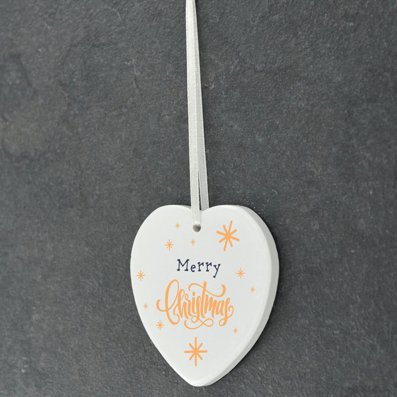 Xmas Merry Christmas Heart Shaped Ceramic Ornament