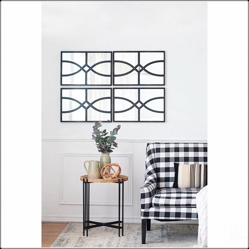 Miroir mural rectangulaire en bois avec cadre noir antique pour le salon, Noir