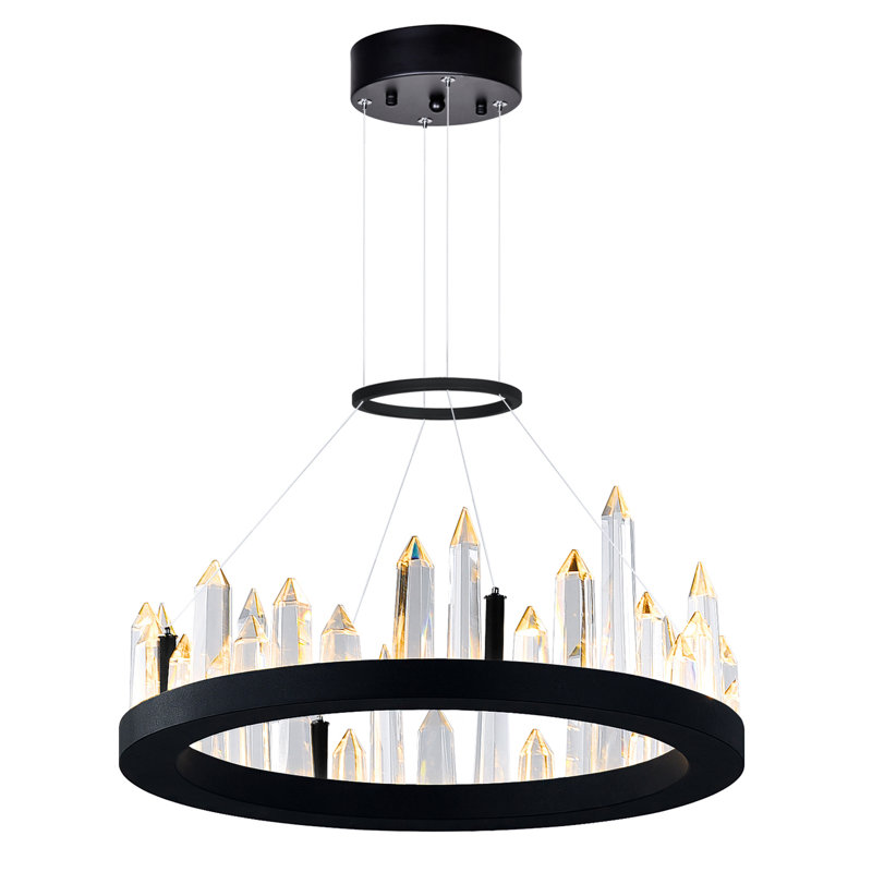 16-Inch Integrated LED Chandelier – Black Finish with Crystal Accents for Hallways, Entryways, Bedrooms, or Living Rooms