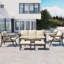 Ensemble de 6 meubles de patio pour l'extérieur, bois d'acacia et acier, coussin beige