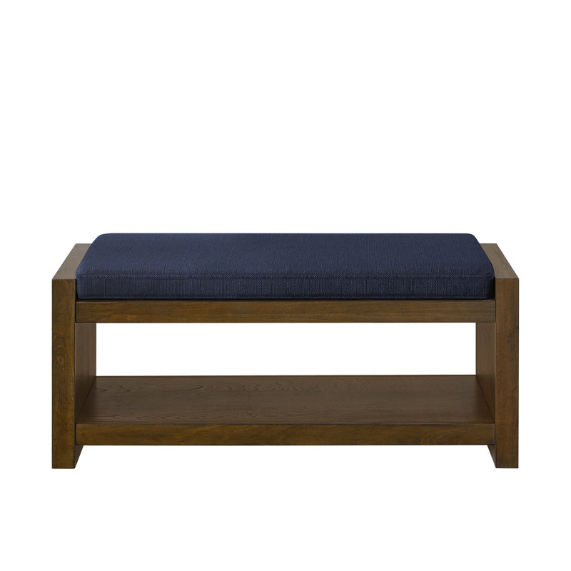 Accent Bench With Lower Shelf Shoe Rack, Padded Seating Bench, Navy Blue, 18.5" H x 40" W x 16.25" D