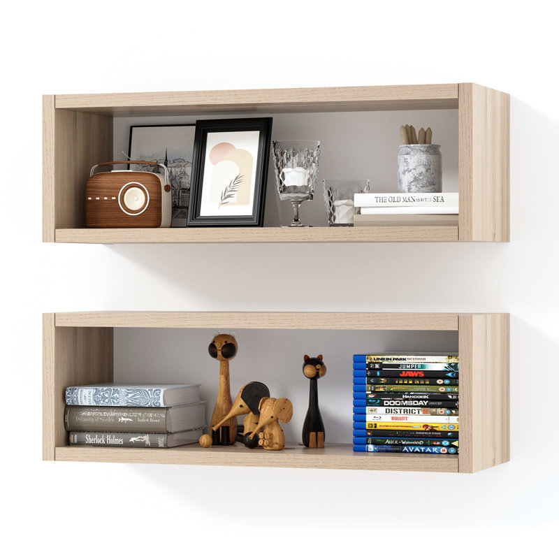 Kaboon 24In Floating Cube Shelves Set Of 2, Rectangle 2 Cubes, Oak, Oak